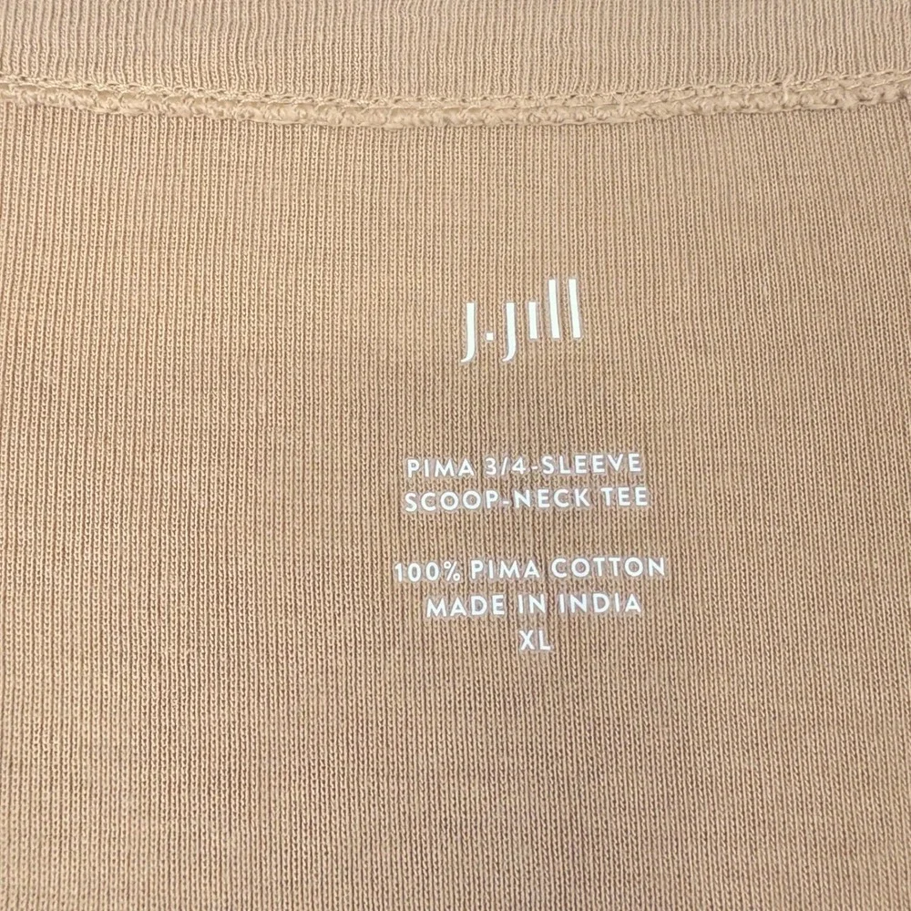 J. Jill XL Brown Pima Cotton 3/4 Sleeve Scoop Neck Tee Relaxed Basic Minimalist